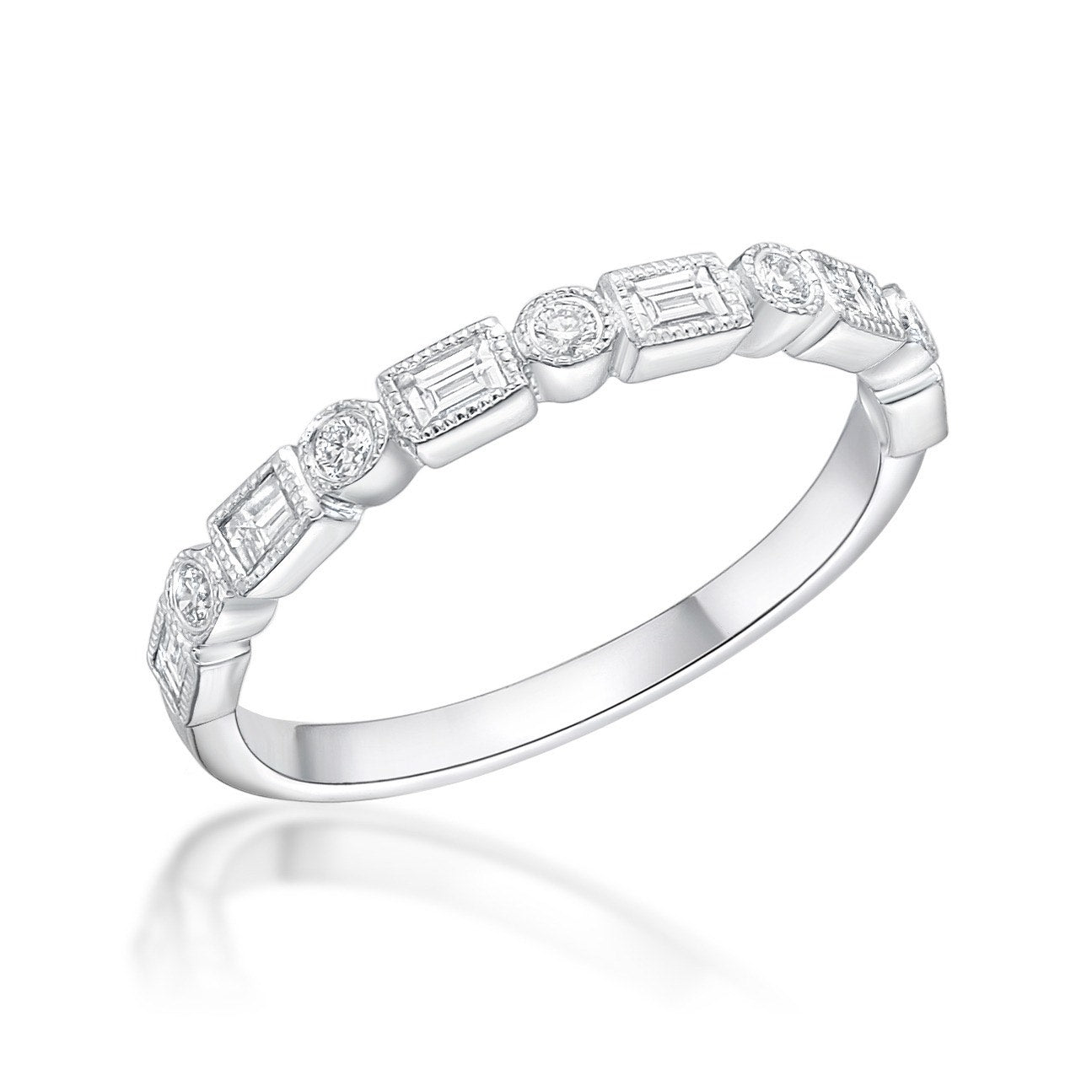 Baguette Cut and Round Brilliant Cut Diamond Dress Ring