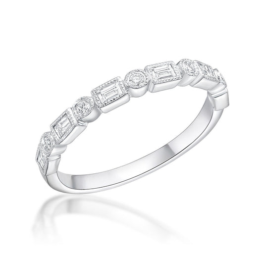 Baguette Cut and Round Brilliant Cut Diamond Dress Ring