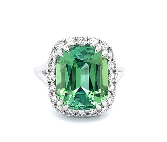 Green Tourmaline and Round Brilliant Cut Diamond Ring image 0