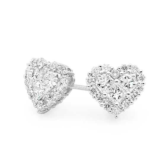 Diamond Cluster Heart Stud Earrings image 0
