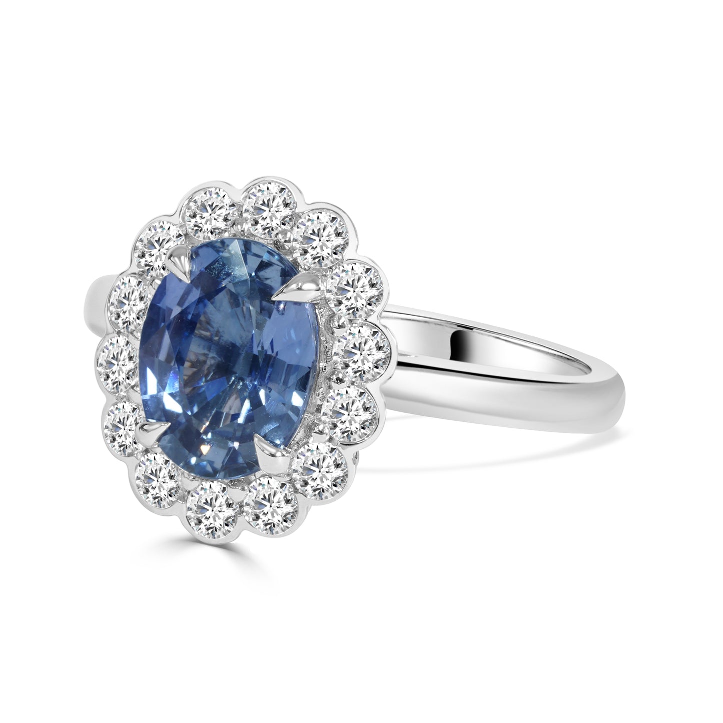 Ceylon Sapphire and Round Brilliant Cut Diamond Halo Ring image 1