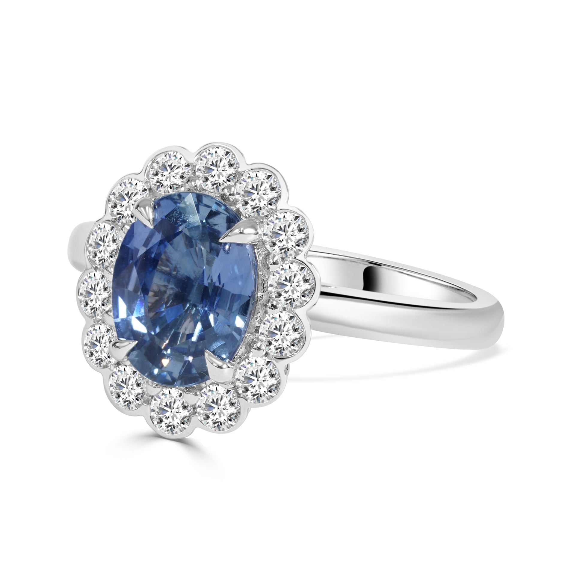 Ceylon Sapphire and Round Brilliant Cut Diamond Halo Ring image 1