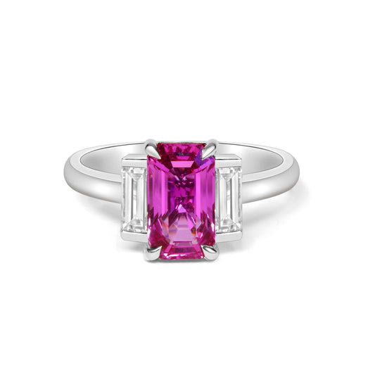Emerald Cut Pink Sapphire and Diamond Dress Ring image 0
