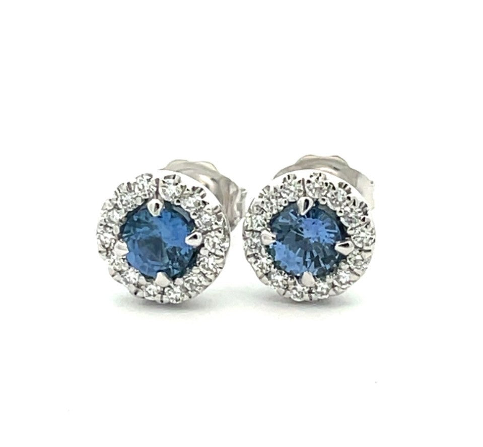 Ceylon Sapphire and Diamond Halo Cluster Studs image 0