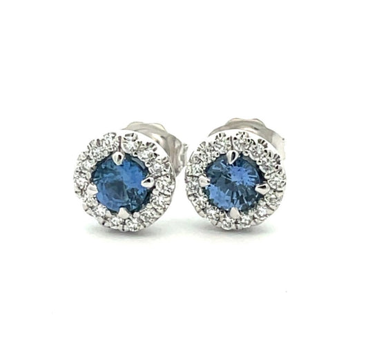 Ceylon Sapphire and Diamond Halo Cluster Studs image 0