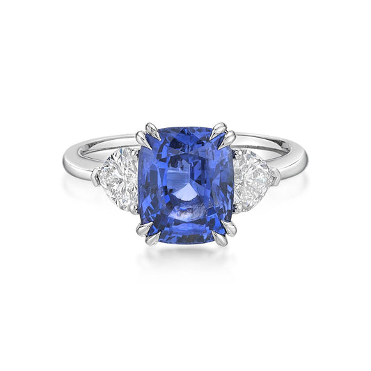Ceylon Sapphire and Heart Shape Diamond Ring image 0