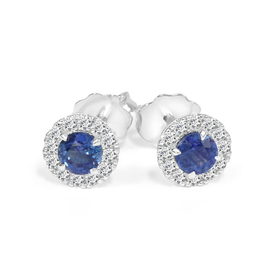 Ceylon Sapphire and Diamond Halo Earrings image 0
