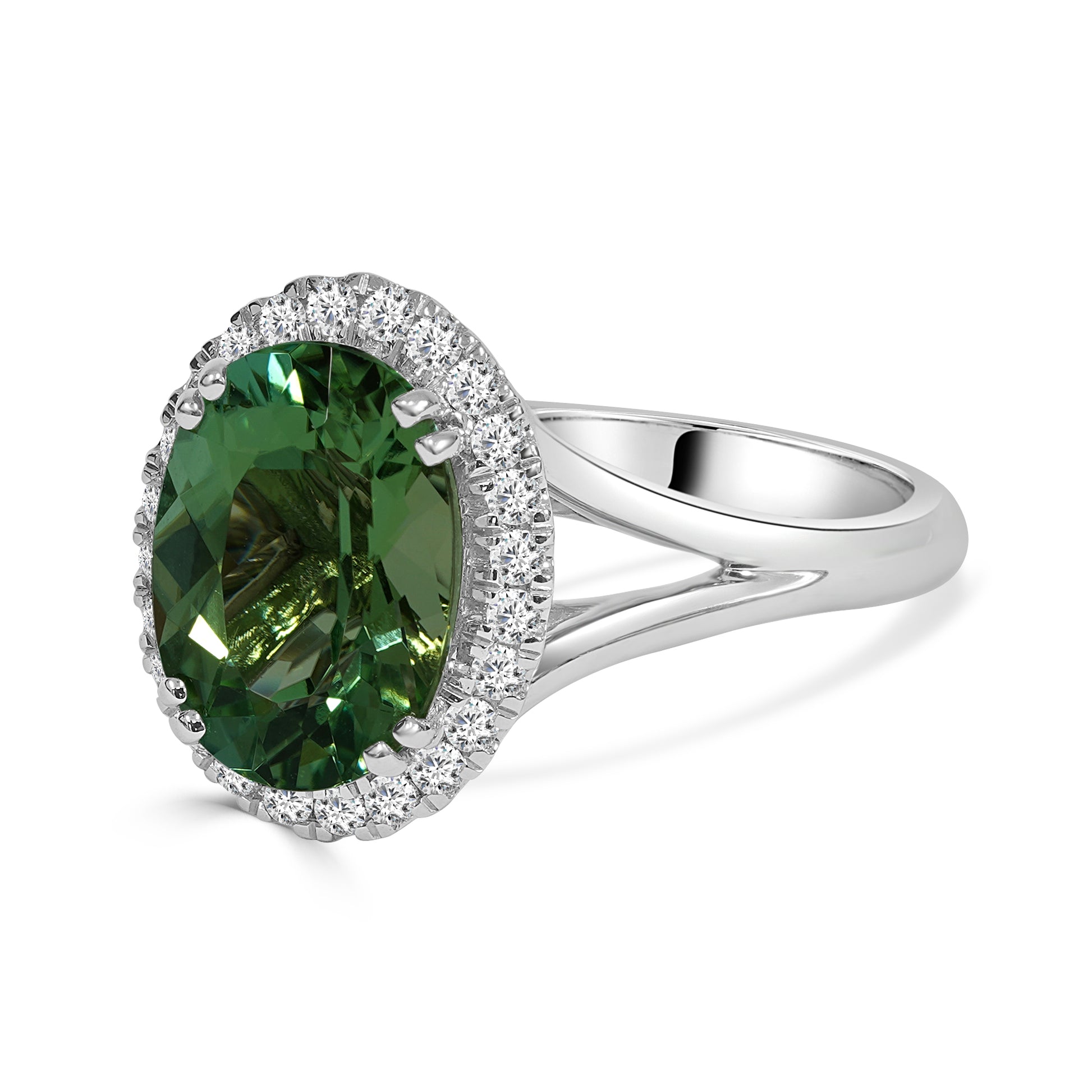Green Tourmaline and Round Brilliant Cut Diamond Dress Ring image 1