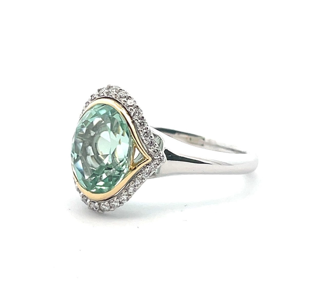 Green Tourmaline and Round Brilliant Cut Diamond Dress Ring image 1