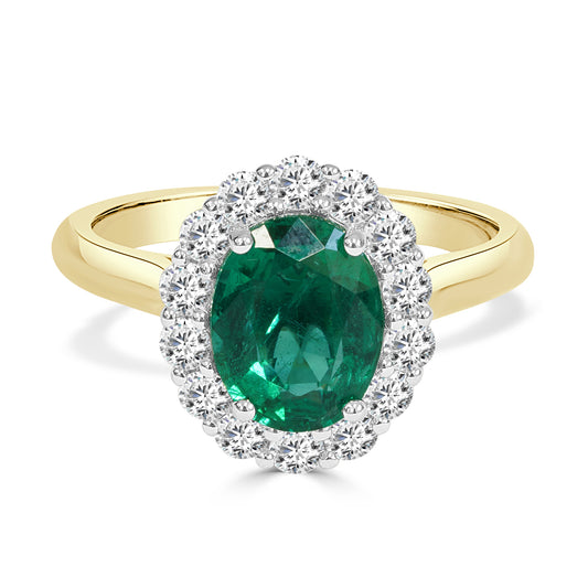 Emerald and Round Brilliant Cut Dress Ring image 0