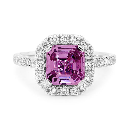 Pink Square Emerald Cut Sapphire Halo Dress Ring image 0