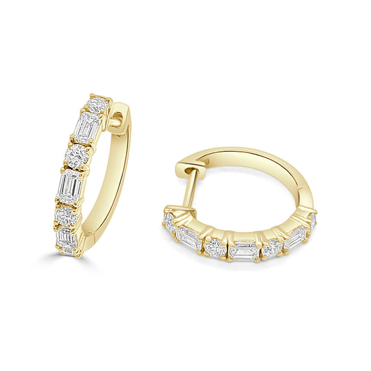 Baguette and Round Diamond Hoops