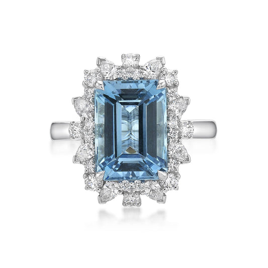 Emerald Cut Aquamarine Cluster Dress Ring image 0