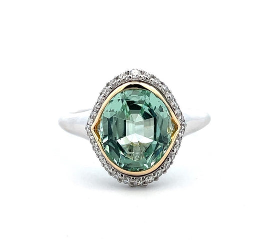 Green Tourmaline and Round Brilliant Cut Diamond Dress Ring image 0