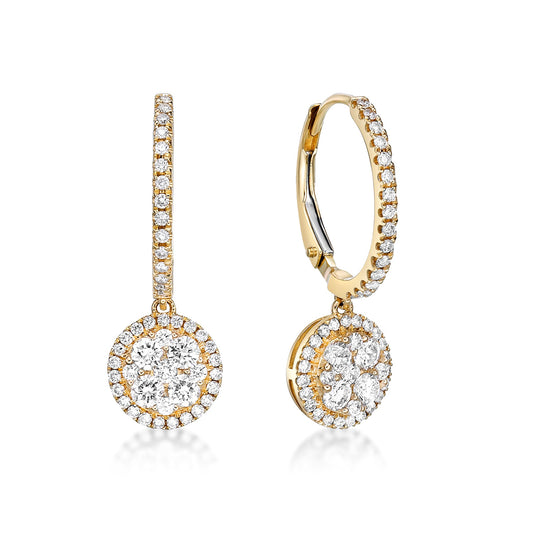 Round Brilliant Cut Halo Cluster Drop Earrings image 0