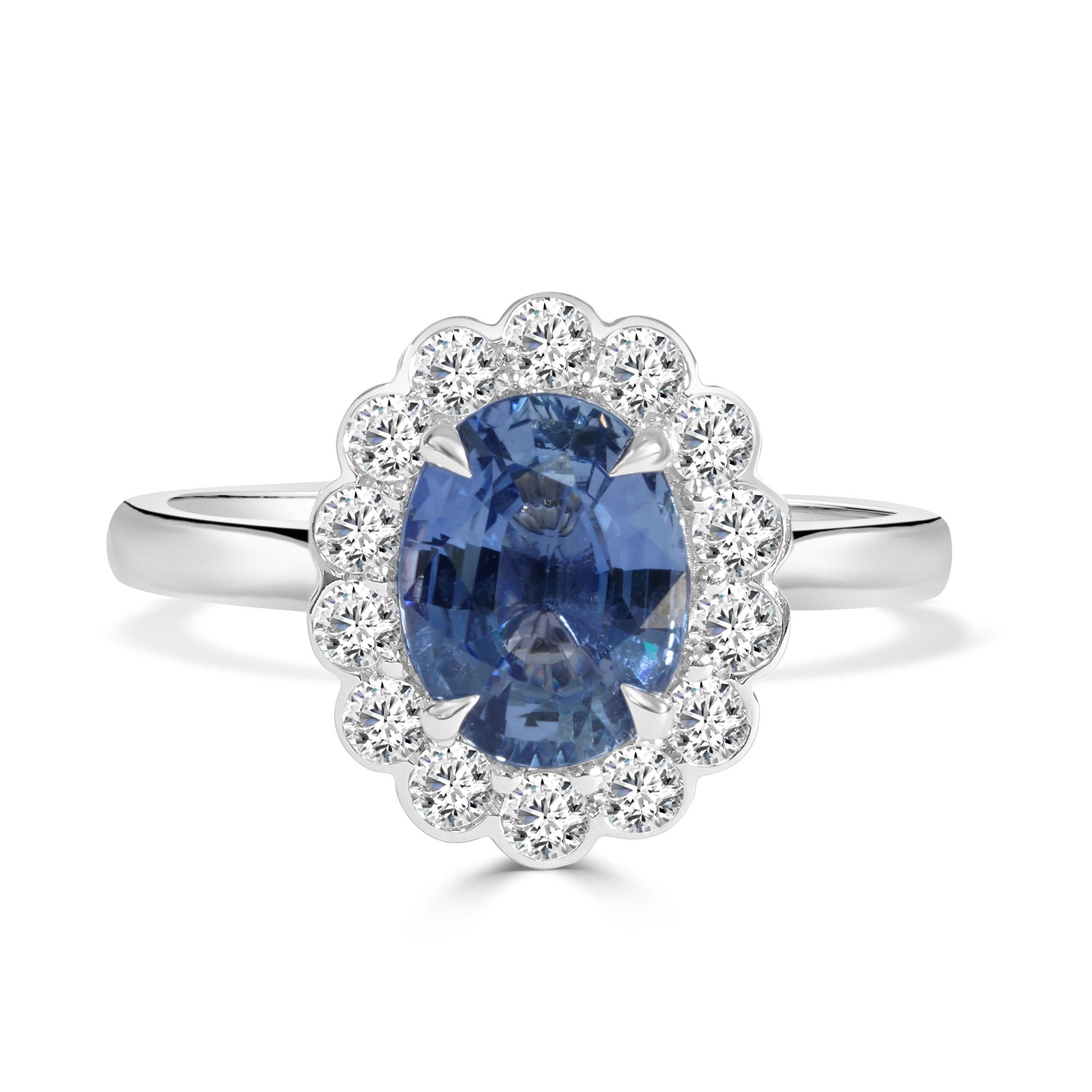 Ceylon Sapphire and Round Brilliant Cut Diamond Halo Ring image 0