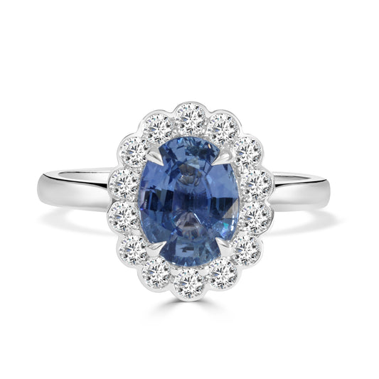 Ceylon Sapphire and Round Brilliant Cut Diamond Halo Ring image 0