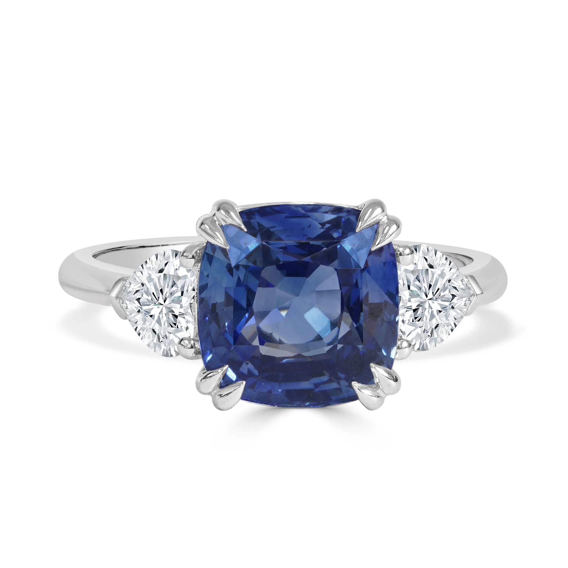 Cushion Cut Ceylon Sapphire and Heart Cut Diamond Ring image 0