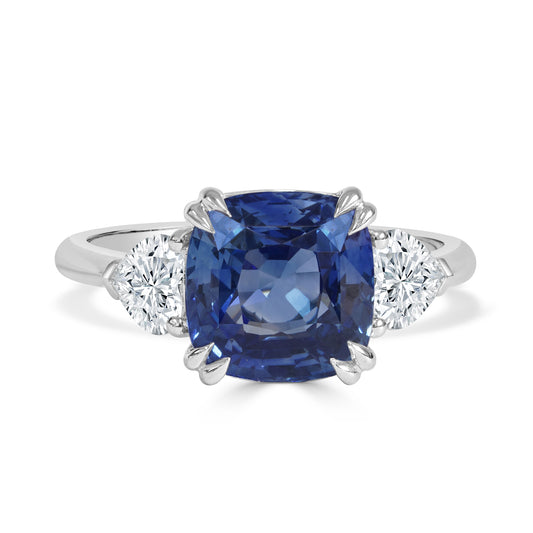 Cushion Cut Ceylon Sapphire and Heart Cut Diamond Ring image 0