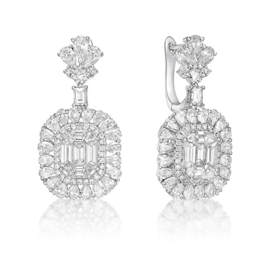 Baguette and Round Brilliant Cut Diamond Drop Cluster Earrings image 0