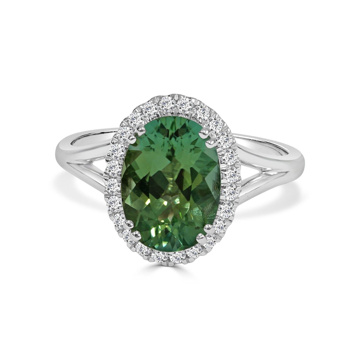 Green Tourmaline and Round Brilliant Cut Diamond Dress Ring image 0