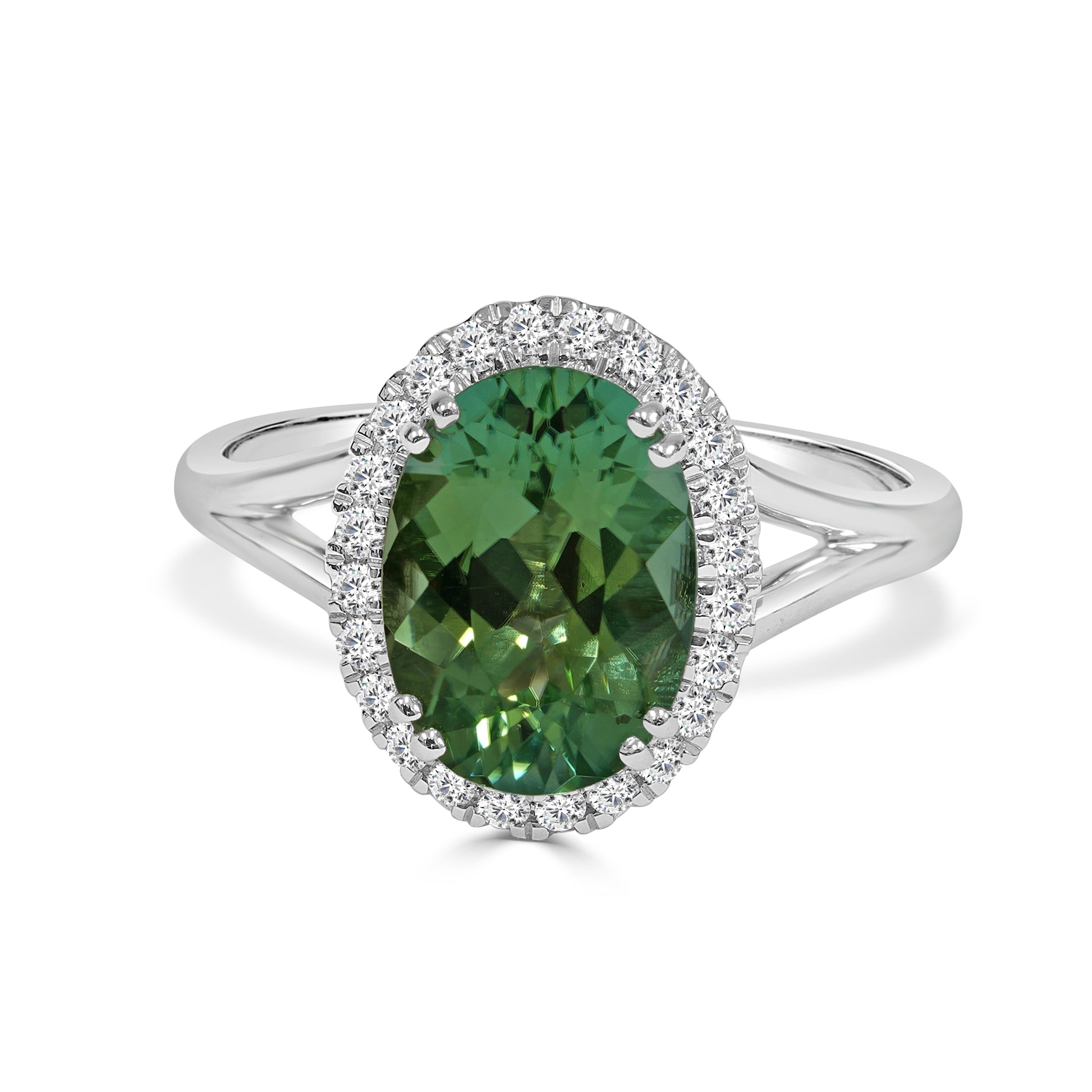 Green Tourmaline and Round Brilliant Cut Diamond Dress Ring image 0