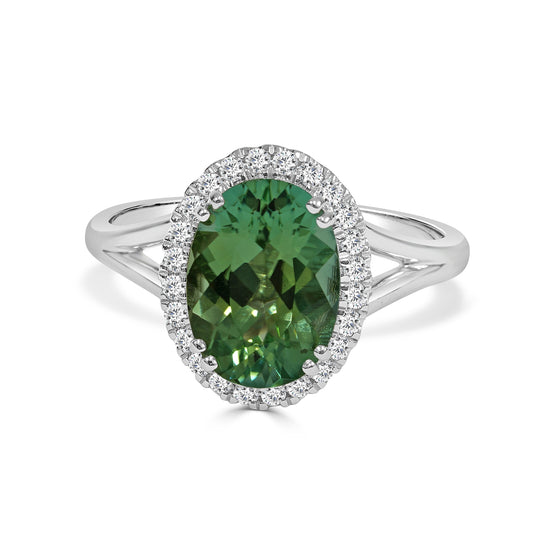 Green Tourmaline and Round Brilliant Cut Diamond Dress Ring image 0