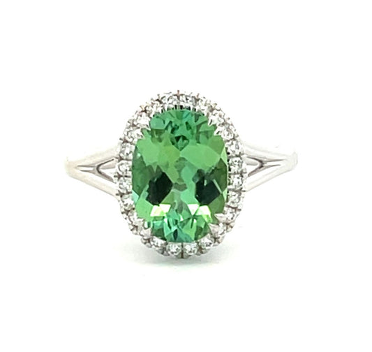 Green Tourmaline and Round Brilliant Cut Diamond Dress Ring image 0