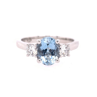 18k Oval Aquamarine Trilogy Dress Ring image 3