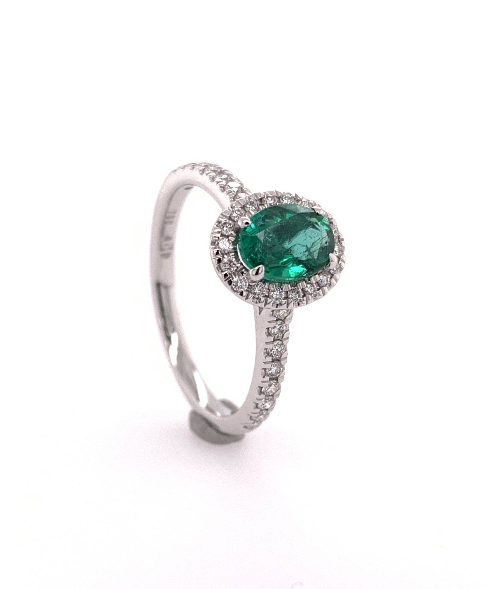 18K Emerald Stone Halo Ring image 2