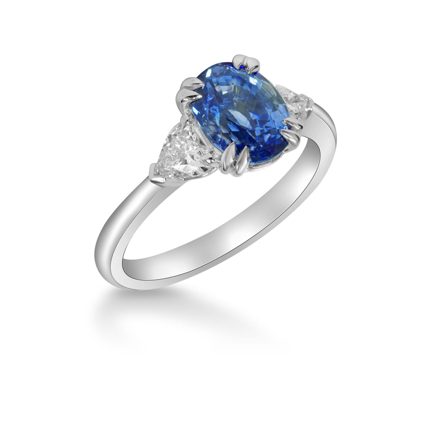 Oval Ceylon Sapphire and Diamond Trilogy Ring image 1