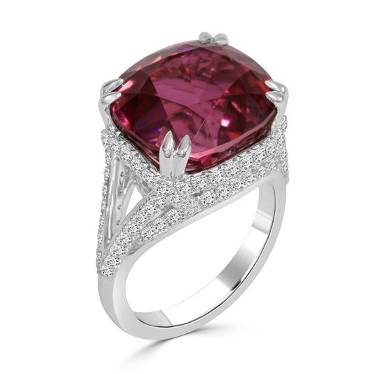 Pink Tourmaline and Round Brilliant Cut Diamond Ring image 0