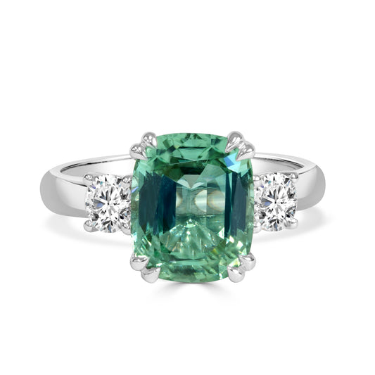 Green Tourmaline and Round Brilliant Cut Trilogy Ring image 0