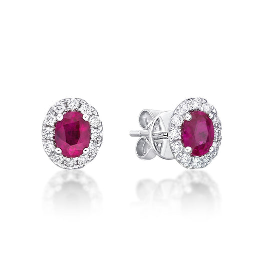 Ruby and Diamond Halo Studs image 1